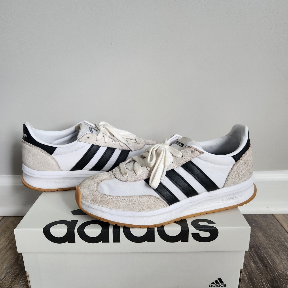Adidas Women’s Run 70s 2.0 White & Black Retro Cloudfoam Suede Sneakers Size 8.5